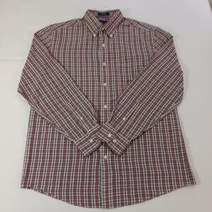 Saddlebred Button-Down Collar Men's Red & White Plaid Shirt Size Medium